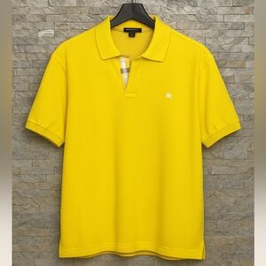 Burberry London Polo Shirt Yellow Nova Check Placket Size L Cotton